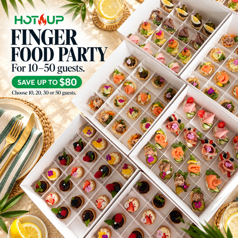 Finger Food Party Package by Hot🔥Up – bruschettas, canapés and charcuterie cups for parties and office events in Miami