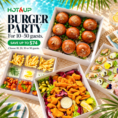 Burger Party Package by Hot🔥Up – mini burgers, crispy chicken tenders and fries for a poolside party in Miami